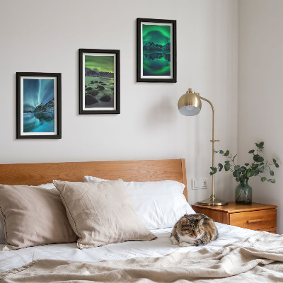 Bilderwand Winterlandschaft mit Nordlichtern und Bergen