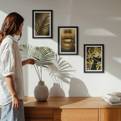 Bilderset mit rahmen Palmenblätter, Frauengesicht, Monstera-Blätter