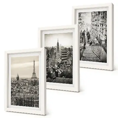 Fotowand mit Stadtansichten von Paris und New York sowie einer charmanten Treppe