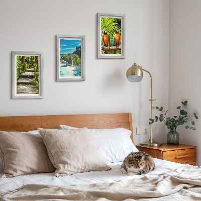 Bilderwand Tropischer Wald mit Wasserfall und bunten Papageien