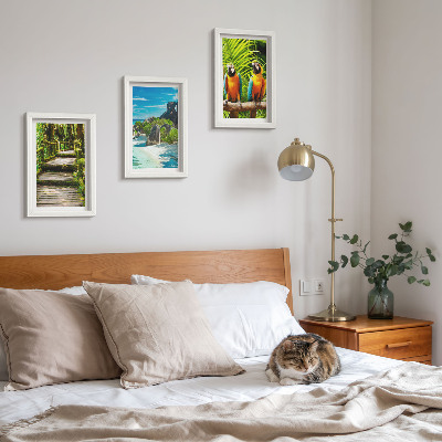 Bilderwand Tropischer Wald mit Wasserfall und bunten Papageien