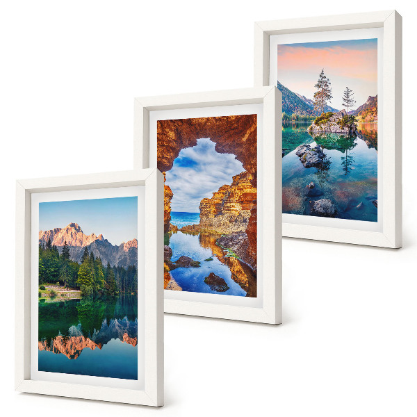 Bilderset mit rahmen Bergseen mit Spiegelungen im Wasser und in den Felsen