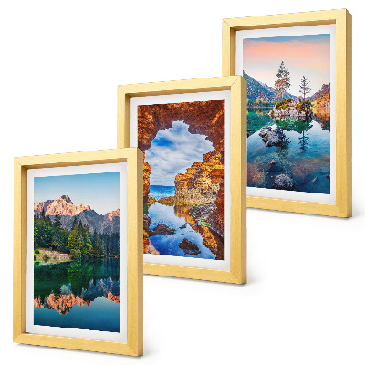 Bilderset mit rahmen Bergseen mit Spiegelungen im Wasser und in den Felsen