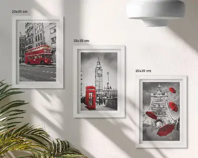 Fotowand mit roten Akzenten und berühmten Londoner Gebäuden
