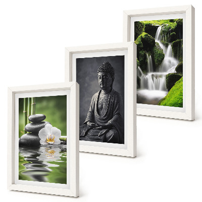 Bilderset mit rahmen Entspannende Zen-Gemälde mit Wasser, Steinen und Buddha
