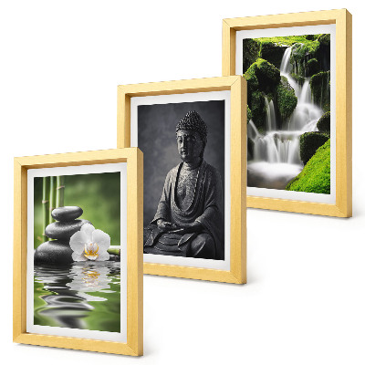 Bilderset mit rahmen Entspannende Zen-Gemälde mit Wasser, Steinen und Buddha