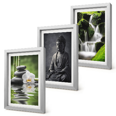 Bilderset mit rahmen Entspannende Zen-Gemälde mit Wasser, Steinen und Buddha