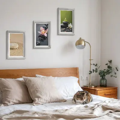 Bilderset mit Rahmen entspannende Steinmotive zur Symbolisierung von Frieden und Zen