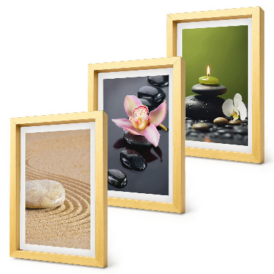 Bilderset mit rahmen Entspannende Steinmotive, die Frieden und Zen symbolisieren.