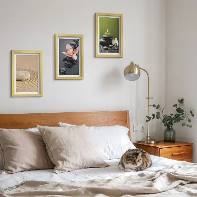 Bilderset mit Rahmen entspannende Steinmotive zur Symbolisierung von Frieden und Zen