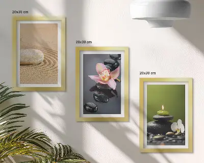 Bilderset mit Rahmen entspannende Steinmotive zur Symbolisierung von Frieden und Zen
