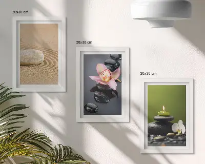 Bilderset mit Rahmen entspannende Steinmotive zur Symbolisierung von Frieden und Zen