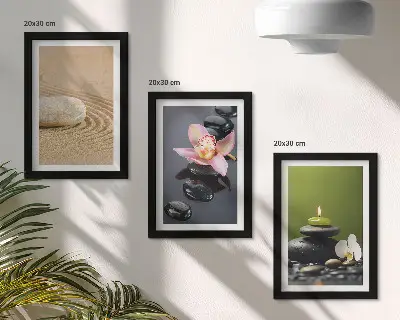 Bilderset mit Rahmen entspannende Steinmotive zur Symbolisierung von Frieden und Zen
