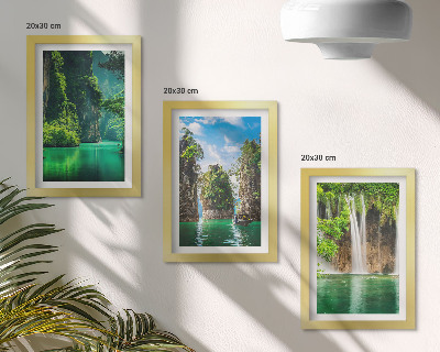 Bilderset mit rahmen Grüne Landschaften mit Wasserfällen und Felsen