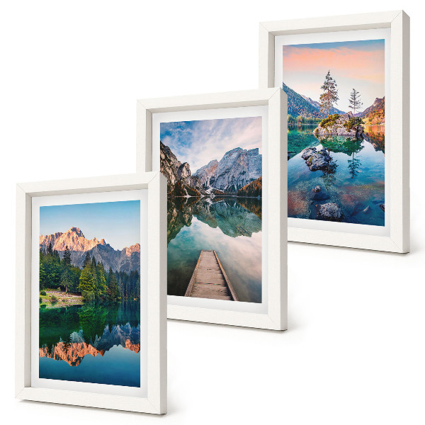 Bilderset mit rahmen Bergseen mit Spiegelungen im Wasser und Wald