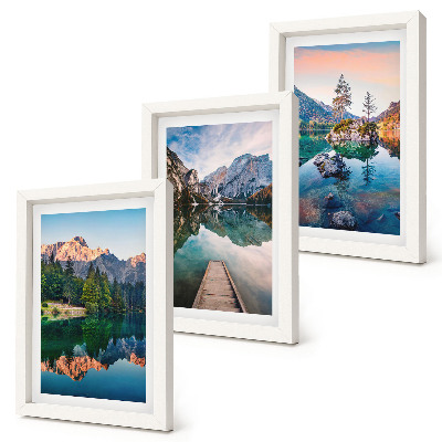 Bilderset mit rahmen Bergseen mit Spiegelungen im Wasser und Wald