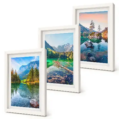 Bilderwand mit Bergseen, Wasser und umliegender Naturlandschaft