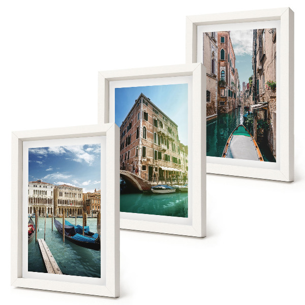 Bilderset mit rahmen Ansichten von Venedig mit Kanälen und städtischer Architektur