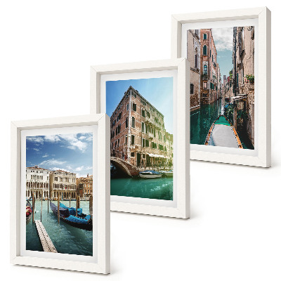 Bilderset mit rahmen Ansichten von Venedig mit Kanälen und städtischer Architektur
