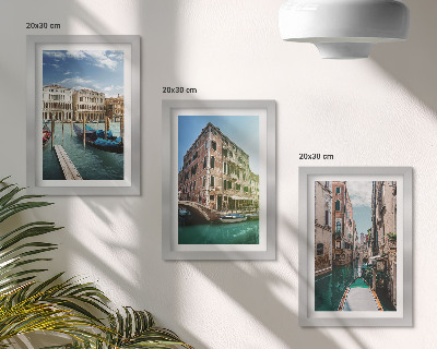 Bilderset mit rahmen Ansichten von Venedig mit Kanälen und städtischer Architektur