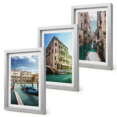 Bilderset mit rahmen Ansichten von Venedig mit Kanälen und städtischer Architektur