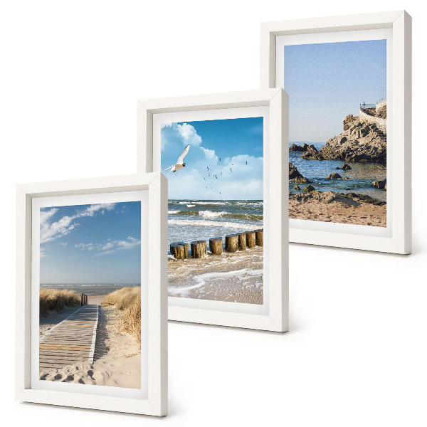 Bilderset mit rahmen Strand mit Holzsteg, Meer und Küstenklippen