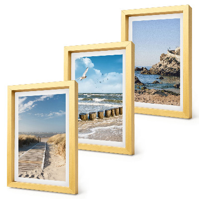Bilderset mit rahmen Strand mit Holzsteg, Meer und Küstenklippen