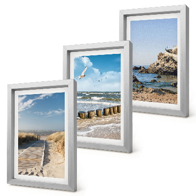 Bilderset mit rahmen Strand mit Holzsteg, Meer und Küstenklippen