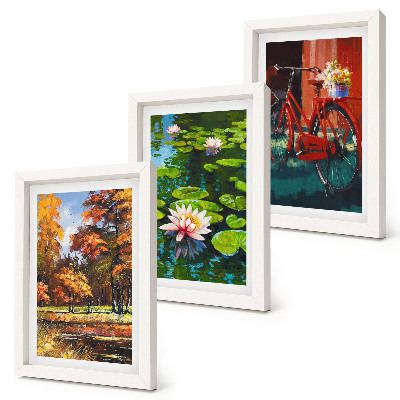 Bilderwand Herbstfarben, Seerosenteich, Fahrrad auf der Terrasse