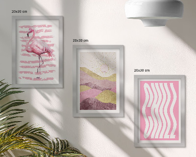 Bilderset mit rahmen Rosa Flamingos, pastellfarbene Berglandschaft, kühle Schrift