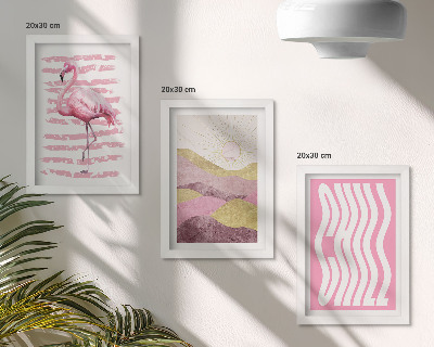Bilderset mit rahmen Rosa Flamingos, pastellfarbene Berglandschaft, kühle Schrift