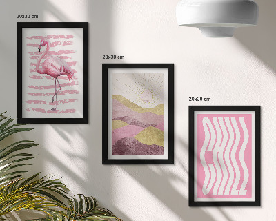 Bilderset mit rahmen Rosa Flamingos, pastellfarbene Berglandschaft, kühle Schrift