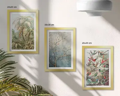 Bilderwand mit tropischen Pflanzen und farbenprächtigen Vögeln in der Natur