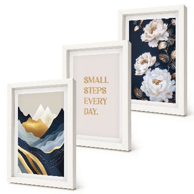Bilderwand Abstrakte Berge, Blumen und inspirierende Schriftzüge