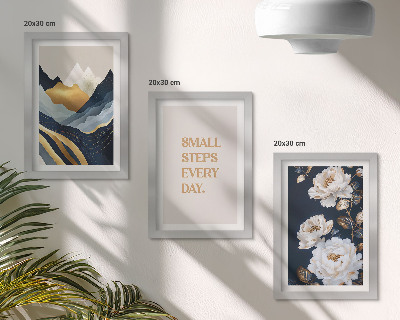 Bilderwand Abstrakte Berge, Blumen und inspirierende Schriftzüge
