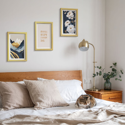 Bilderwand Abstrakte Berge, Blumen und inspirierende Schriftzüge