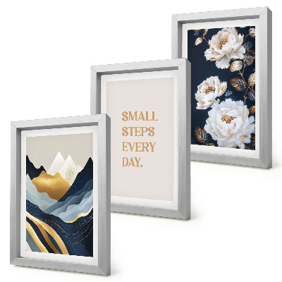 Bilderwand Abstrakte Berge, Blumen und inspirierende Schriftzüge