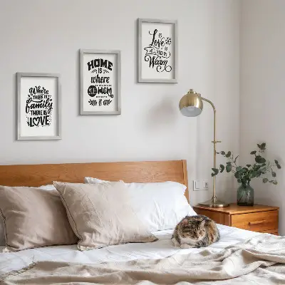 Bilderset mit Rahmen mit Slogans über Familie, Liebe, Zuhause und Wärme