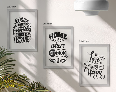 Bilderset mit rahmen Familie, Liebe, Zuhause, Wärme in einfachen Slogans
