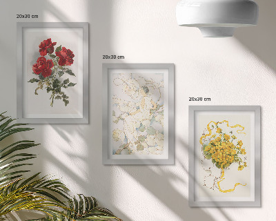 Bilderwand Rote Rosen, weiße Figur, gelbe Blumen in einer Vase
