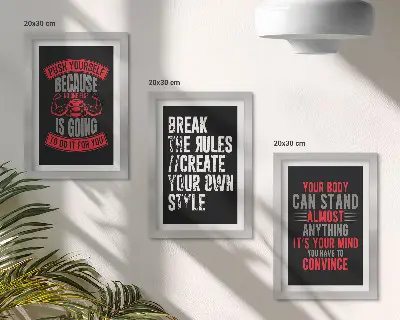 Fotowand mit Motivationssprüchen für Training und Selbstentwicklung