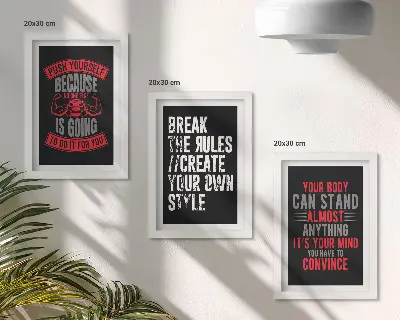 Fotowand mit Motivationssprüchen für Training und Selbstentwicklung