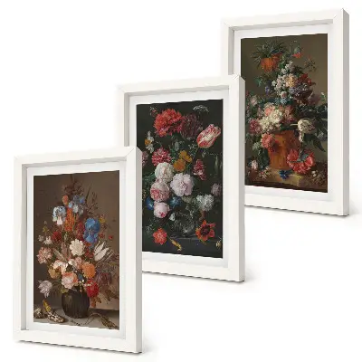 Blumen in Vasen Bilderset mit Rahmen verschiedene Vintage-Pflanzenarrangements