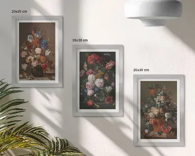 Blumen in Vasen Bilderset mit Rahmen verschiedene Vintage-Pflanzenarrangements