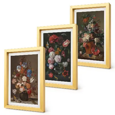 Blumen in Vasen Bilderset mit Rahmen verschiedene Vintage-Pflanzenarrangements