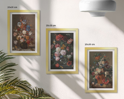Bilderset mit rahmen Blumen in Vasen, verschiedene Vintage-Pflanzenarrangements