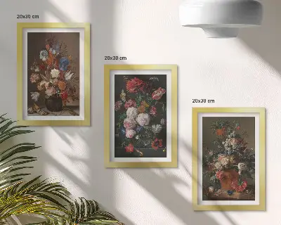 Blumen in Vasen Bilderset mit Rahmen verschiedene Vintage-Pflanzenarrangements