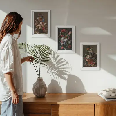 Blumen in Vasen Bilderset mit Rahmen verschiedene Vintage-Pflanzenarrangements