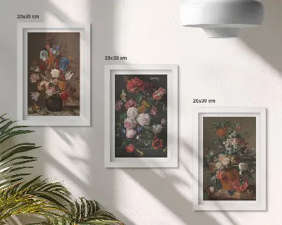 Blumen in Vasen Bilderset mit Rahmen verschiedene Vintage-Pflanzenarrangements