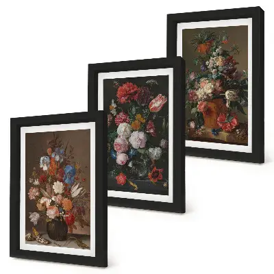 Blumen in Vasen Bilderset mit Rahmen verschiedene Vintage-Pflanzenarrangements
